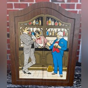 Vintage 1970’s Regent Dart Board Cabinet Set with Bar Saloon Scene Model #51924
